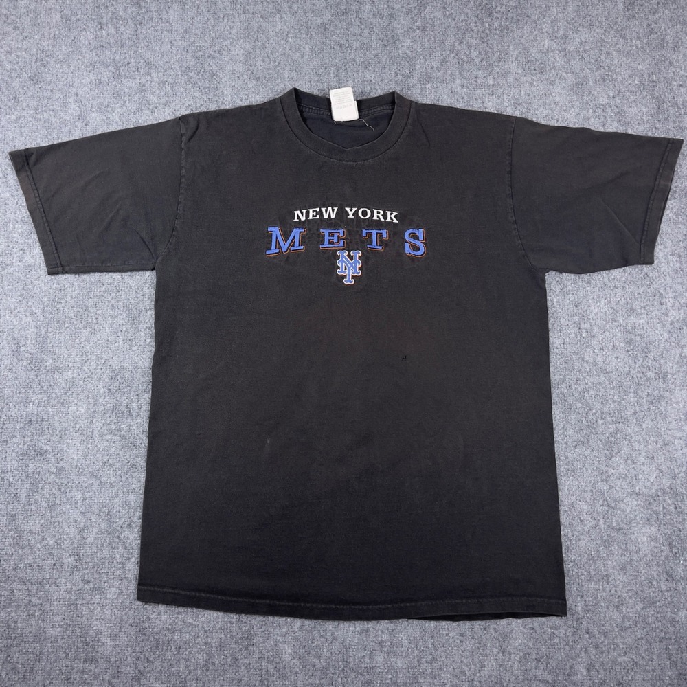 Vintage New York Mets Lee Sport T-Shirt Mens XL Black Faded Distressed MLB
